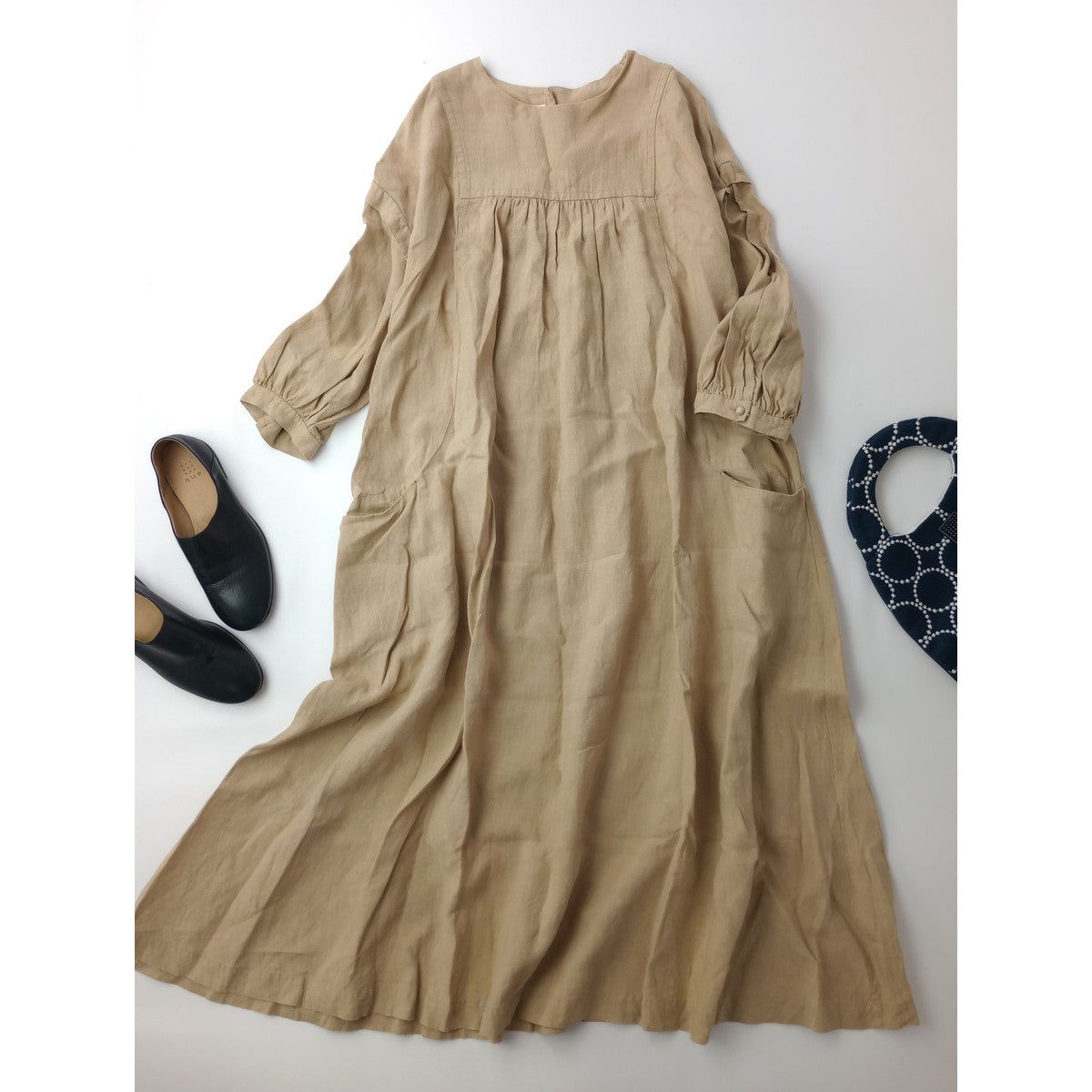 MAGALI マガリ リネン 麻 100％ ロングワンピース ドレス ベージュ 【中古】｜Branica Republic