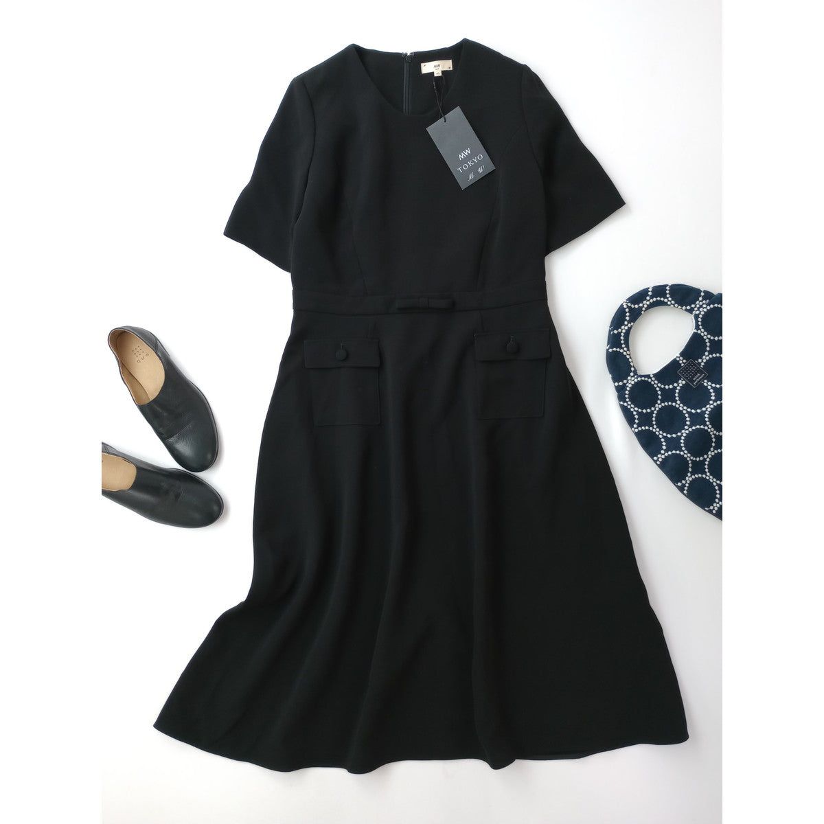 新品 26SS MW tokyo エムダブリュー TRIACETATE U-NECK DRESS トリアセテート Uネックドレス ロング ワンピース 黒 ブラック 40｜Branica Republic
