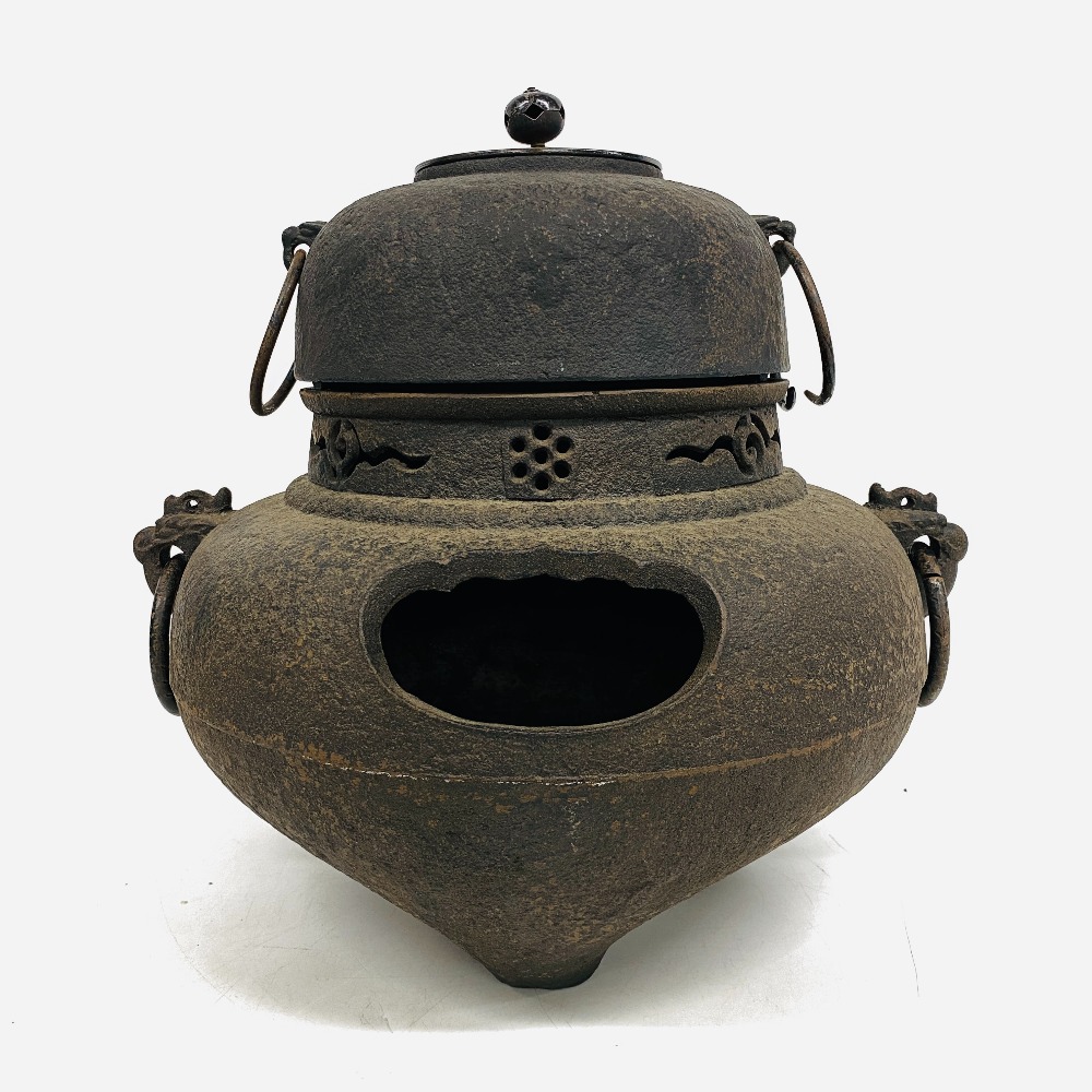 茶道具 茶釜 炉釜 風炉釜 釜鐶 絵柄無し 作家不明 古道具 骨董  持ちて有り