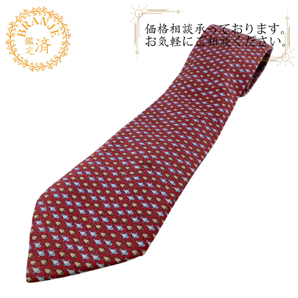 3432 エルメス ネクタイ 総柄 アート柄 植物 魚 11570807_4.jpg