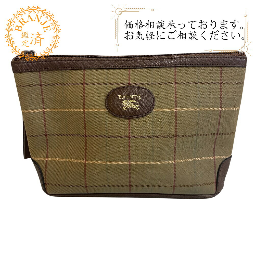 Burberrys バーバリーズ ポーチ セカンドバッグ メガチェック  キャンバス クラッチバッグ グリーン系 メンズ Qoo10] Burberry セカンドバッグ チェック ポーチ 持ち手