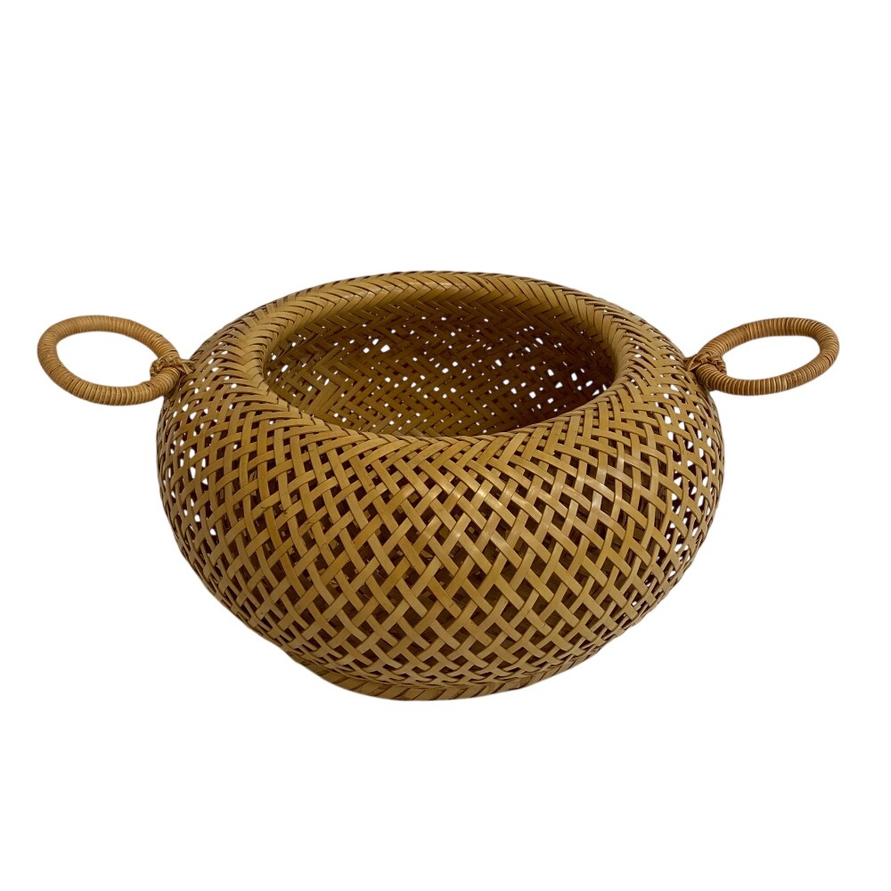 網代 竹籠 花入 竹細工 茶道具 時代物 唐物骨董 骨董品 竹工芸 在銘 インテリア イエロー ユニセックス