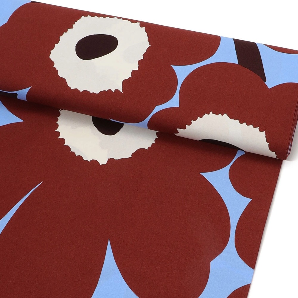 マリメッコ 出どころ ウニッコ 青碧×赤銅色 68882-581 10m marimekko Unikko 北欧 布 綿織物 布切れ お手てお手伝いさん