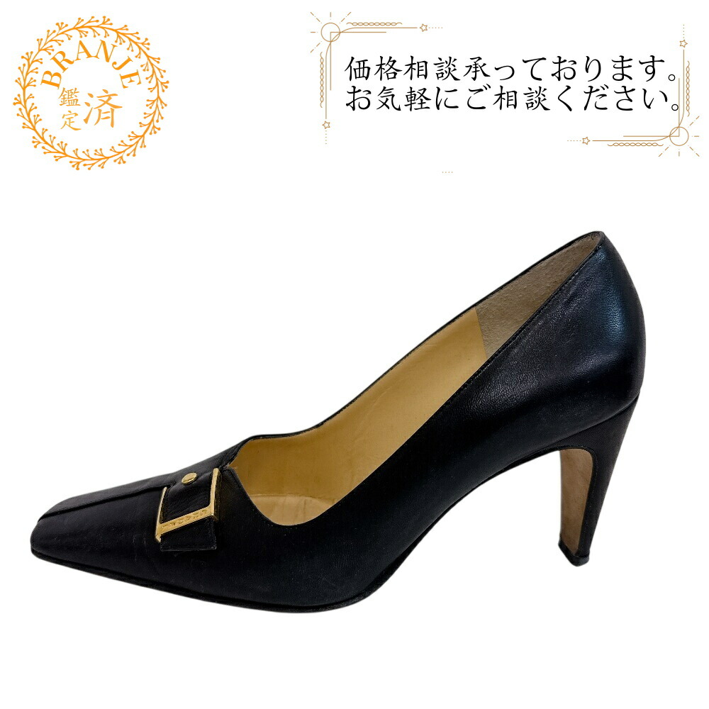 CHANEL シャネル 23.5 スクエアトゥ ベルトバックル ヒール パンプス ブラック 8,280円