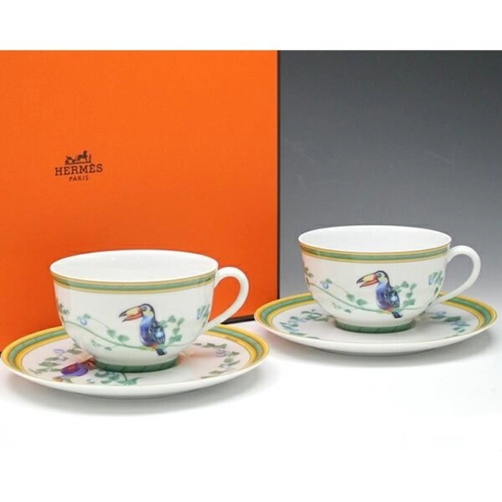 エルメス トゥカン お茶優勝杯＆平円盤 有りの実 HERMES Toucan 316 お茶C/S 2客仕掛ける 飛び切り洋食器 ブランド名食器 差し上げ物