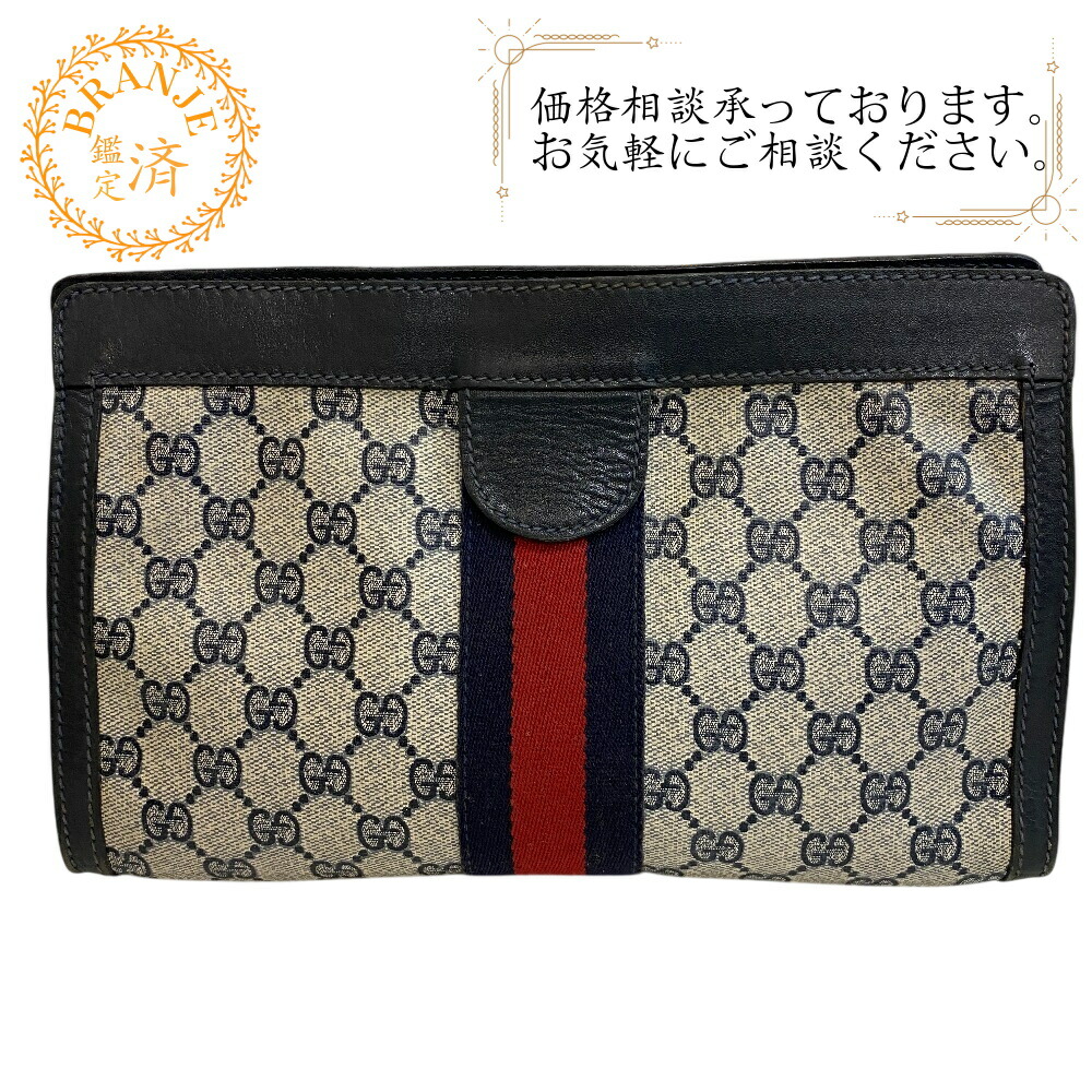 GUCCI グッチ セカンドバッグ 化粧ポーチ GGスプリーム シェリーライン クラッチバッグ バッグ カバン ブランド セカンドバッグ ネイビー