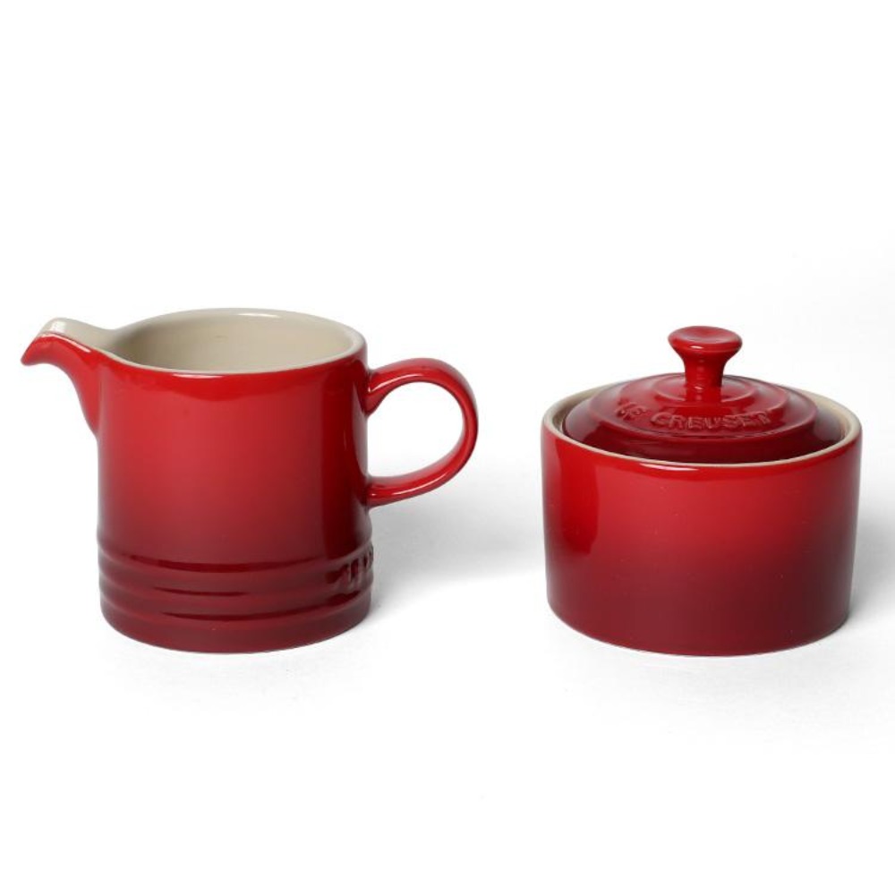 Le Creuset ル・クルーゼ 白砂糖どんぶり鉢＆クリーマー 書き割り 赤いこと 赤 石ころ御召しもの 食器 勝手もと装置 紅茶ひと休み 差し上げ物