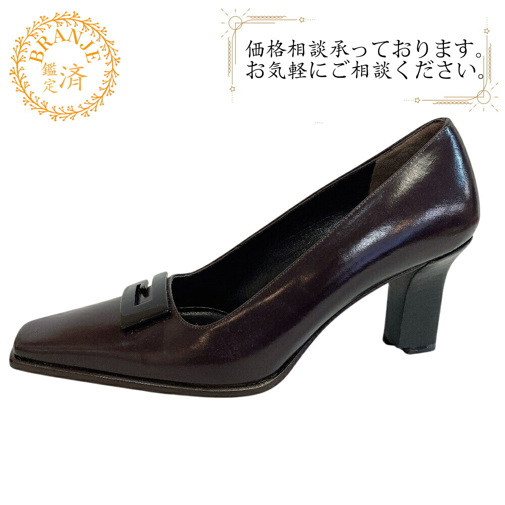 GUCCI グッチ 101 2341 踵 パンプス 23.5 ロゴタイプ一皿 置き目毛皮 赤銅色