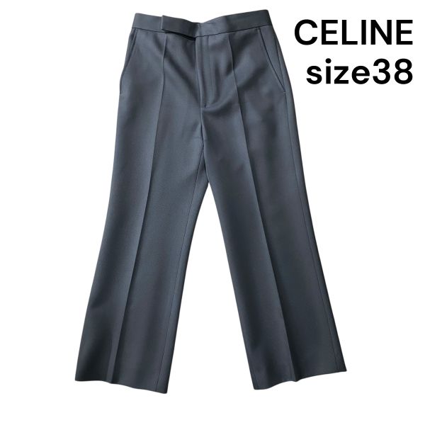 【中古】美品 セリーヌ CELINE パンツ ワイド センタープレス 灰色 ウール100％ 38 M 9号 レディース S5V142｜BRANKASTA 店