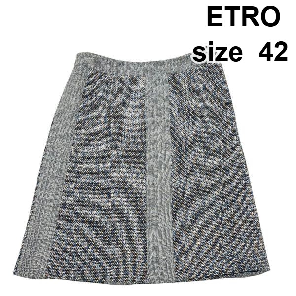 【中古】エトロ ETRO スカート マルチカラー ツイード グレー ブルー 黄色 白 コットン 42 XL レディース S5X508|BRANKASTA 店