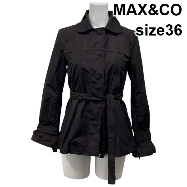 【中古】マックスアンドコー MAX&CO ベルテッドジャケット 長袖 ペプラム 袖口フレア ミドル丈 ダークブラウン 36 S 7号 レディース S5Y081 10,701円