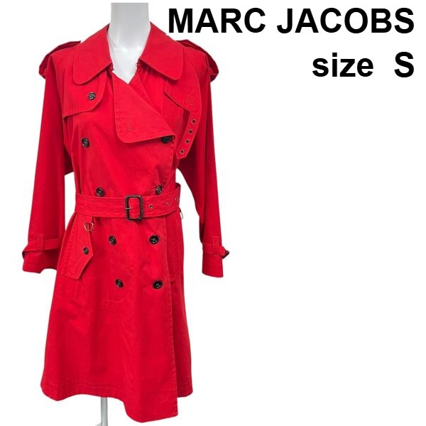 【中古】マークジェイコブス MARC JACOBS トレンチコート THE TRENCH COAT 赤 コットン S レディース S5Y232｜BRANKASTA 店