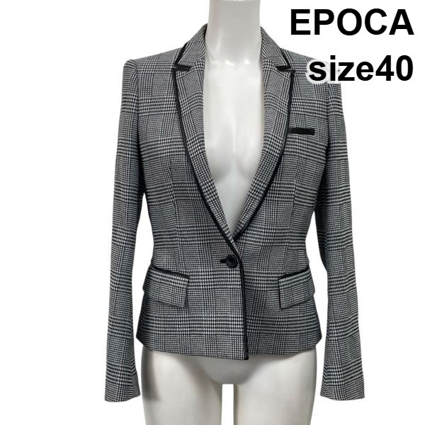 【中古】エポカ EPOCA テーラードジャケット スポーツジャケット グレン照合のしるし柄 長袖 シングル前胸部 一本調子 綿混 40 L 11号 レディース S5Y123