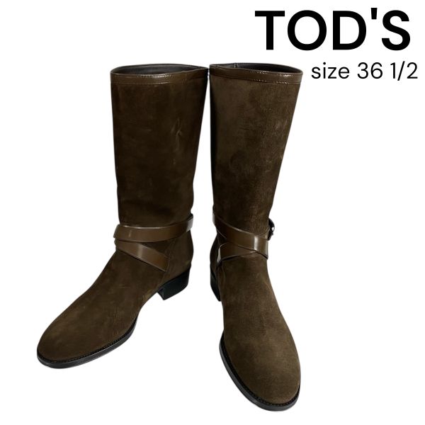 【中古】トッズ TOD\u0027S スエードクロス ブーツ バックル付き添い人同盟罷工一回り 暗然たる赤銅色 36 1/2 23.5珊 レディース 5D999