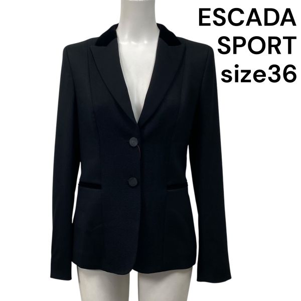 【中古】エスカーダスポーツ ESCADA テーラードジャケット 黒 ブラック ウール混 36 S 7号 レディース S5V201
