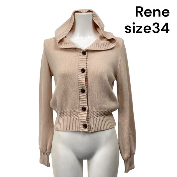 【中古】ルネ Rene フード付きニットカーディガン 長袖 綿混 ピンクベージュ 34 XS～S 5号～7号 レディース S5V189