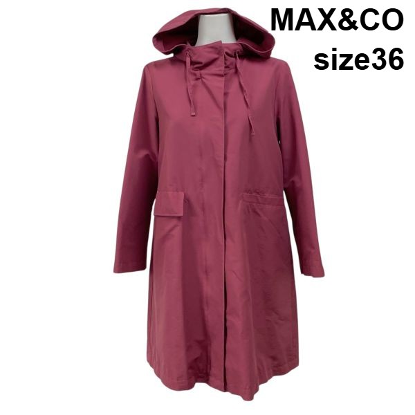 【中古】マックスアンドコー MAX\u0026CO フーデッド厚地の外套 雨合羽 長袖 ロング丈 ボンネット マルーン 綿織物混 36 S 7号 レディース S5Y211