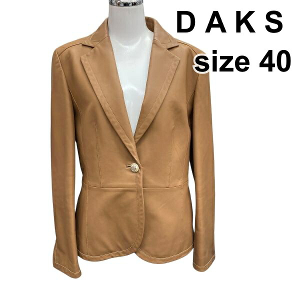 【中古】ダックス Daks ジャケット レザージャケット 長袖 テーラード ブラウン ラムレザー 本革 40 M~L レディース B5Y043