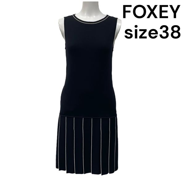 【中古】フォクシー Foxey ニットワンピース 膝丈 ノースリーブ 黒 毛100％ 38 M 9号 レディース S5V243
