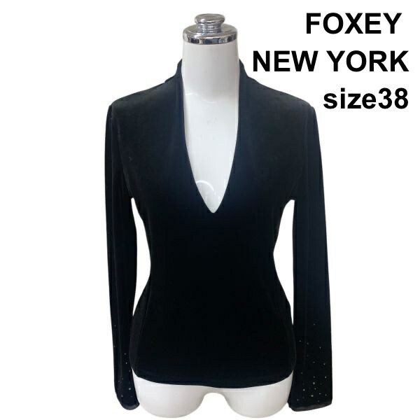 【中古】フォクシーニューヨーク FOXEY NEW YORK トップス 長袖 Vネック ベロア ベルベット ビーズ 黒 ブラック 38 M 9号 レディース H6A086｜BRANKASTA 店 12,687円