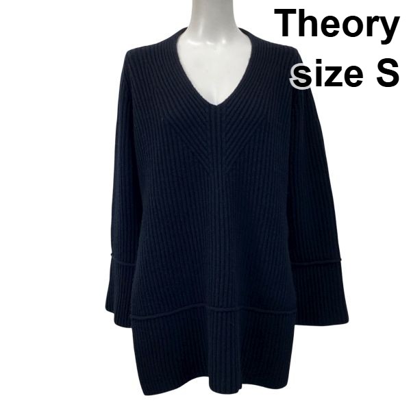 【中古】セオリー Theory Vネックリブニットトップス 長袖 20AW セーター プルオーバー 黒 毛混 カシミア混 S 7号 レディース S5W026｜BRANKASTA 店