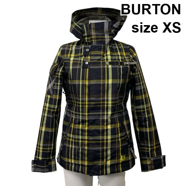 【中古】バートン BURTON スノーボードジャケット 長袖 フード チェック柄 防水・透湿 中わた 黄色 黒 XS 5号 レディース S5X286 15,246円