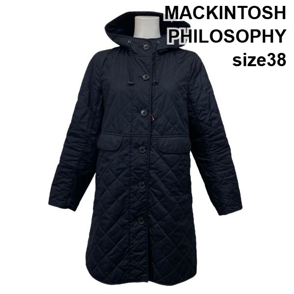 【中古】マッキントッシュフィロソフィー MACKINTOSH PHILOSOPHY キルティングコート 長袖 フード付き ネイビー 38 M 9号 レディース S5W314