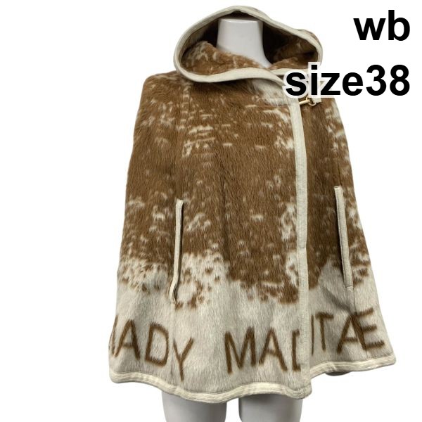 【中古】ダブルビー wb ケープ厚地の外套 ポンチョ A伝達ルート ボンネット付き添い人 毛革 ベージュ 赤銅色 毛革 38 M 9号 レディース S5W396