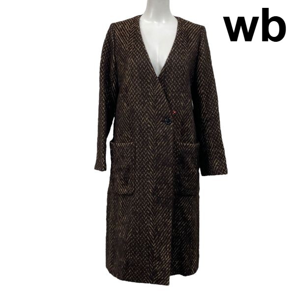 【中古】ダブルビー wb ロング厚地の外套 長袖 杉綾模様柄 否色つや 引っ切り無い うす暗い赤銅色 M 9号 レディース S5W399