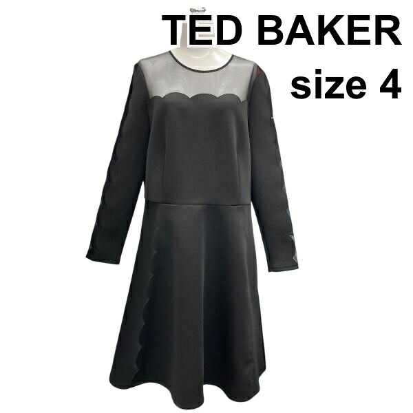【中古】テッドベイカー TED BAKER ワンピース ひざ丈 異素材ドッキング 黒 4 M 9号 レディース B6A003