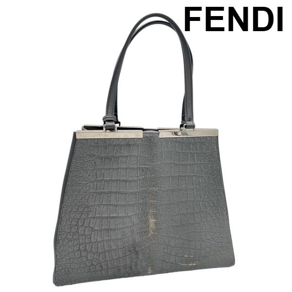 【中古】フェンディ FENDI トートバッグ トロワジュール ハラコ ハンドバック 薄墨色 レディース S5W318