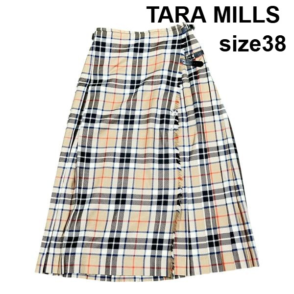 【中古】タラミルズ TARA MILLS スカート チェック ベージュ 黒 赤 ウール 38 レディース S5V712 10,701円