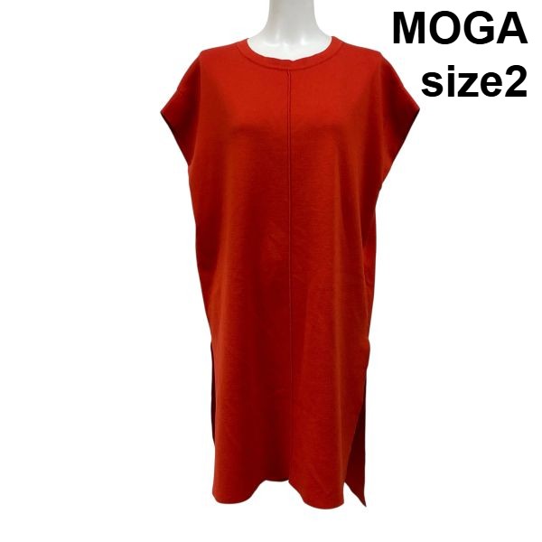 【中古】モガ MOGA ワンピース 膝丈 ノースリーブ サイドスリット 赤 レッド 毛混 2 M 9号 レディース S5V405
