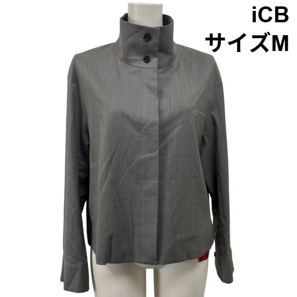 【中古】アイシービー iCB シャツ ブラウス トップス 長袖 チムニーカラー モード系 ポケット グレー ウール 6 M 9号 レディース S5X077