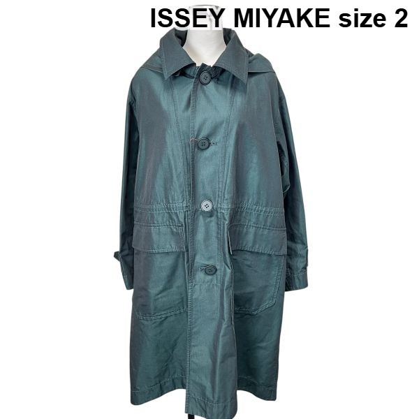 【中古】イッセイミヤケ ISSEY MIYAKE コート フード付 グリーン カーキ 綿 2 M レディース S5V665