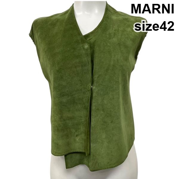 【中古】マルニ MARNI なめし革 より良い 袖なし 即物的なめし革 緑であること 黄緑 牛皮 42 L 13号 レディース S5W137