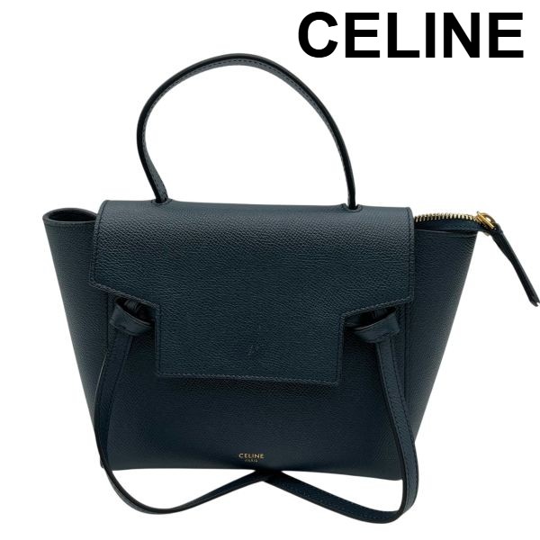 【中古】セリーヌ CELINE ハンドバック 気違いトム ナノ 胴締め ２WAY 肩部 米国海軍 なめし革 レディース S5W296