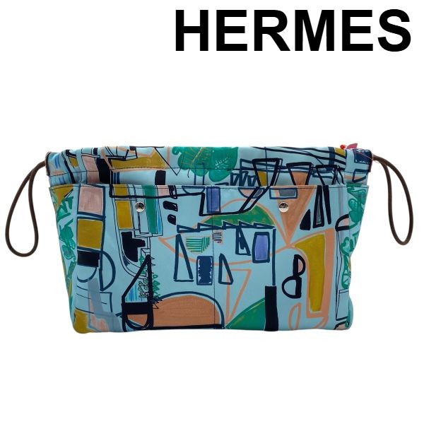 【中古】エルメス HERMES フールビ25 Fourbi 合切袋 バッグインバッグ C目じるし 2018年 青碧系 マルチ色つや 地絹100％ レディース 5E230