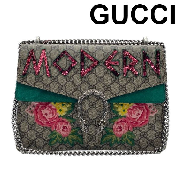 【中古】グッチ GUCCI ディオニュソス ショルダーバッグ GGスプリーム 虎尖端 スパンコール 刺しゅう 花柄 スエードクロス レディース 5E343