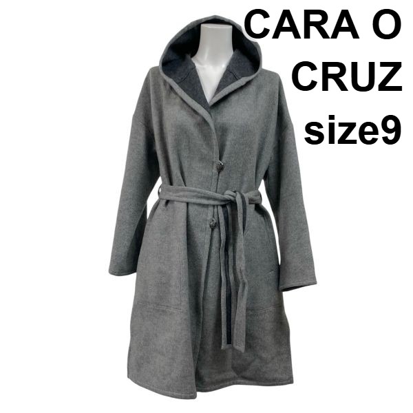 【中古】キャラオクルス CARA O CRUZ フーデッド厚地の外套 ロング丈 長袖 ボンネット かざり付ける名取り草 ともし火薄墨色 毛混 9 M 9号 レディース S5Y327