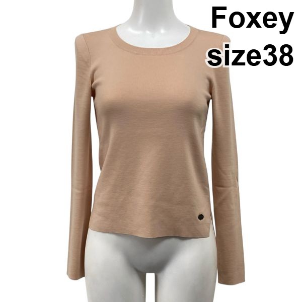【中古】フォクシー Foxey プルオーバーニット 長袖 ラウンドネック サイドスリット ピンク系 毛100％ 38 M 9号 レディース S5Y463