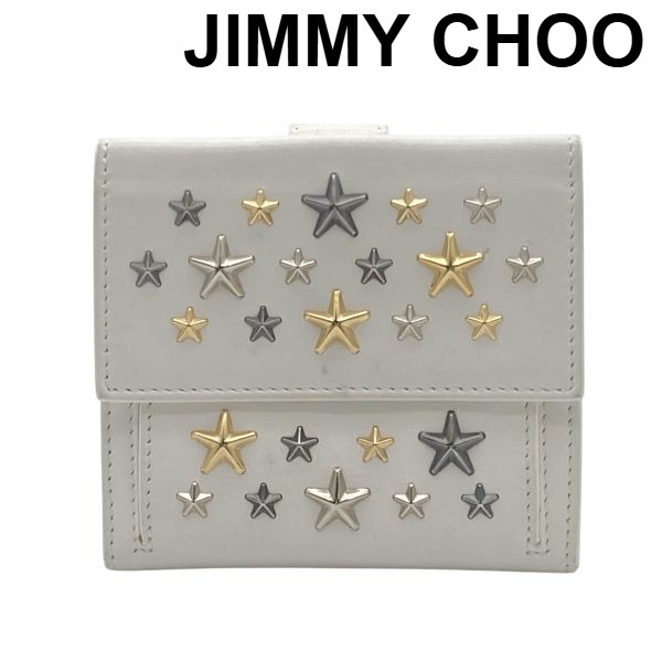 【中古】ジミーチュウ JIMMY CHOO フリーダ FRIDA 二つ折り紙入れ コンパクトウォレット スタースタッズ 白 白いこと なめし革 レディース 5E416