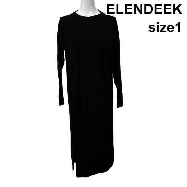 【中古】エレンディーク ELENDEEK ロングニットワンピース 長袖 深スリット 黒 1 M 9号 レディース S5Y621