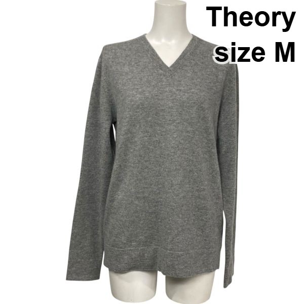 【中古】セオリー Theory Vネックセーター ニット 長袖 プルオーバー ライトグレー カシミア100％ M 9号 レディース S5Y653