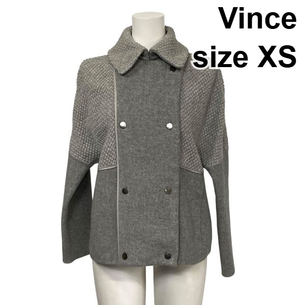 【中古】ヴィンス Vince ダブルブレストコート 上衣 ピーコート 長袖 真っただ中丈 ブークレ編み 薄墨色 毛混 XS 5号 レディース S5Y668