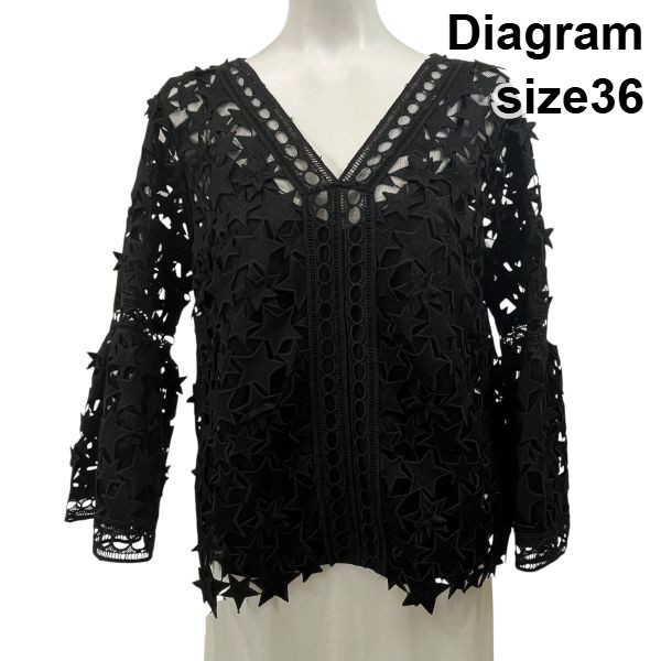 【中古】ダイアグラム Diagram トップス スターレーストップス ベルスリーブ 七分袖 星 刺繍 黒 36 S 7号 レディース S5Y693 10,278円