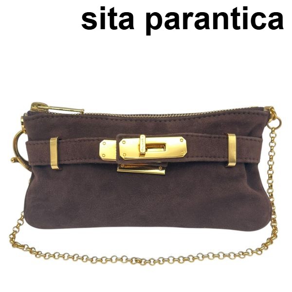 【中古】シータパランティカ sita parantica ショルダーバッグ ヌバック チェーン クラッチ クロア ダークブラウン ヌバック レディース 6V051