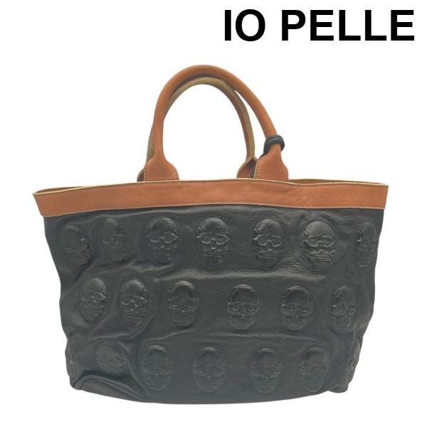 【中古】イオペレ IO PELLE トートバッグ スカル（ドクロ）型押し ポーチ付き 黒 レザー ユニセックス 6V052