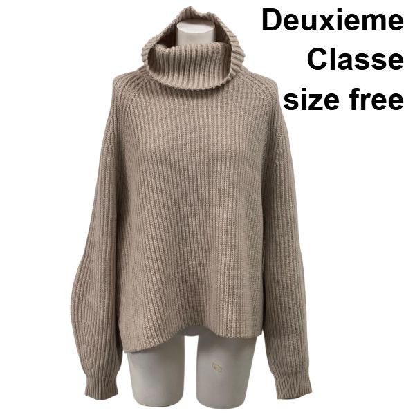【中古】ドゥーズィエムクラス Deuxieme Classe リブニット タートルネック ベージュ ウール100% 表記なし フリーサイズ レディース S6A014