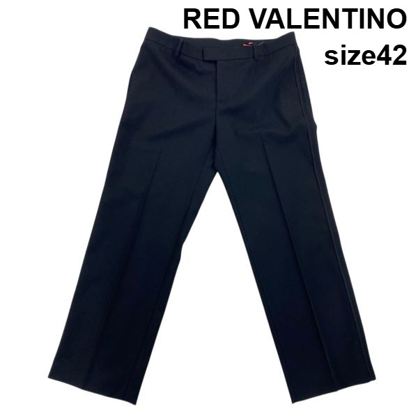 【中古】レッドヴァレンティノ RED VALENTINO スラックス 広々としたズボン下 真っただ中押し付ける 黒 黒いこと 羊毛混 42 XL 13号 レディース S6A241